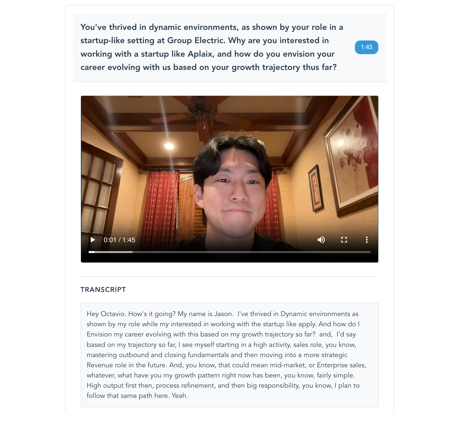 Video player with the transcript beneath it
